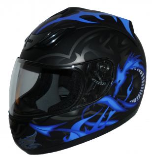 Motorradhelm Integralhelm schwarz mit blauem Drachen H510-11-BL