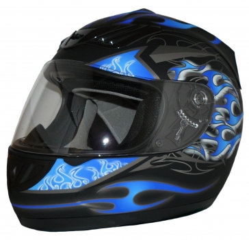 Motorradhelm Integralhelm matt schwarz blaue Flammen H510-BF