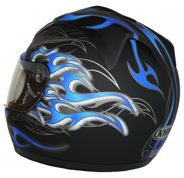 Motorradhelm Integralhelm matt schwarz blaue Flammen H510-BF